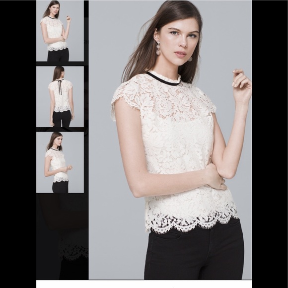 White House Black Market Tops - WHBM NWT Cap Sleeve Lace Mock Neck Tie Back Top